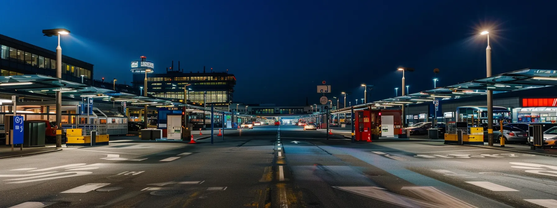 ein parkplatz am flughafen hamburg, gut beleuchtet und einladend, zeigt eine entspannte reisendenmenge, die komfortabel und stressfrei auf einen shuttle-service zum terminal wartet.